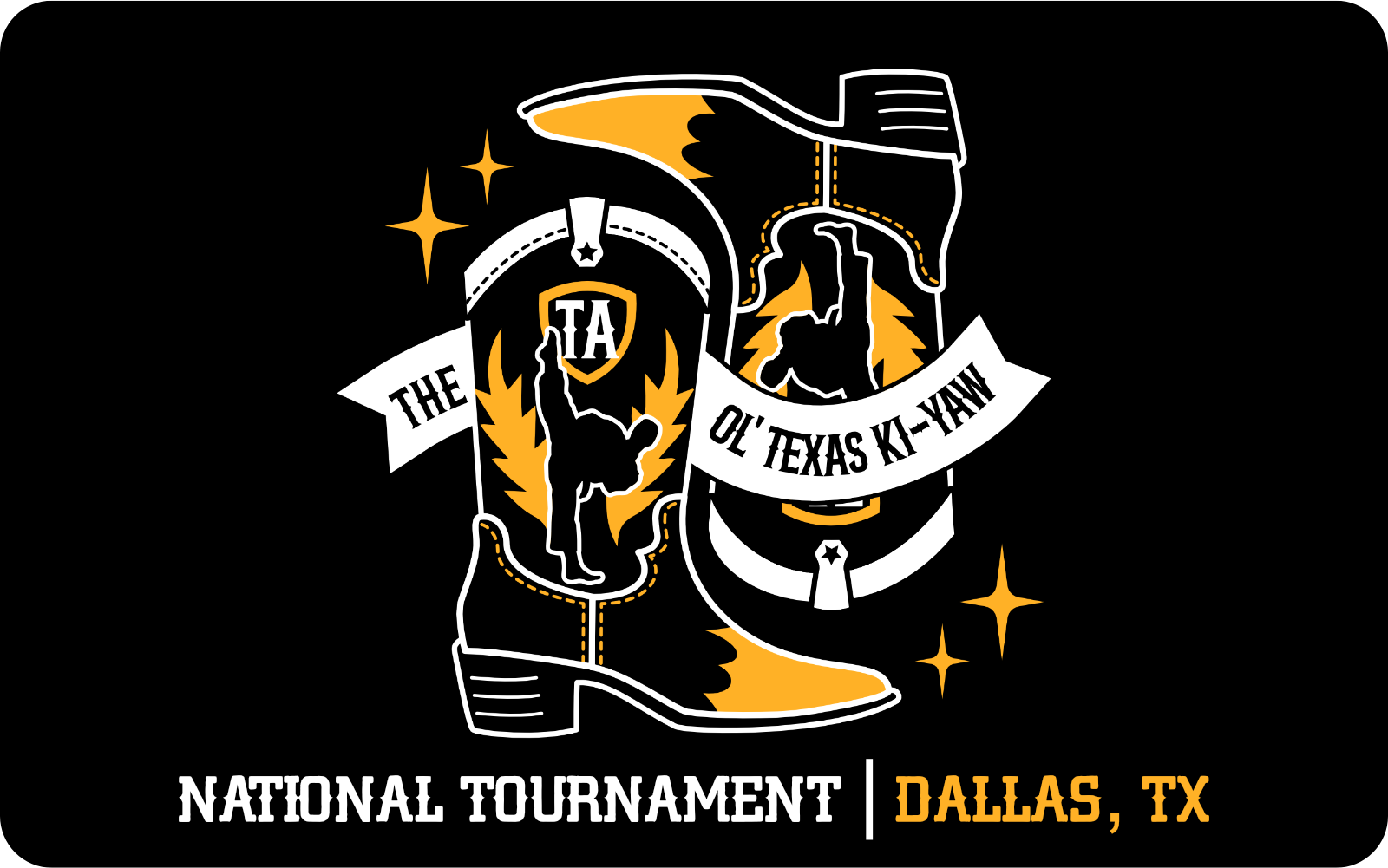Event-Image 2026 Sep National Tournament Logo for a national tournament in Dallas, Texas, featuring boots, a shield, ribbons, and star accents on a black background with the text 'NATIONAL TOURNAMENT | DALLAS, TX'.