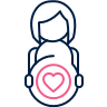 Outline of a person with a heart in front of their chest, symbolizing care and compassion.