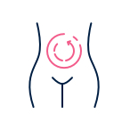 Stylized illustration of a torso highlighting the belly button with a pink target ring around the navel