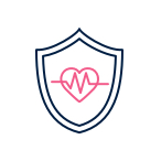 Shield icon with a heart and heartbeat line, symbolizing health protection or health insurance