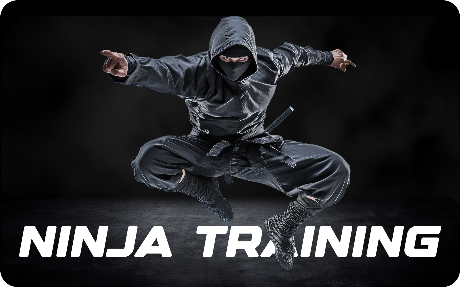 Event-Image 2026 Ninja Training Ninja in a black outfit leaps mid-air against a dark background; sword at the waist and bold 'NINJA TRAINING' text at bottom.